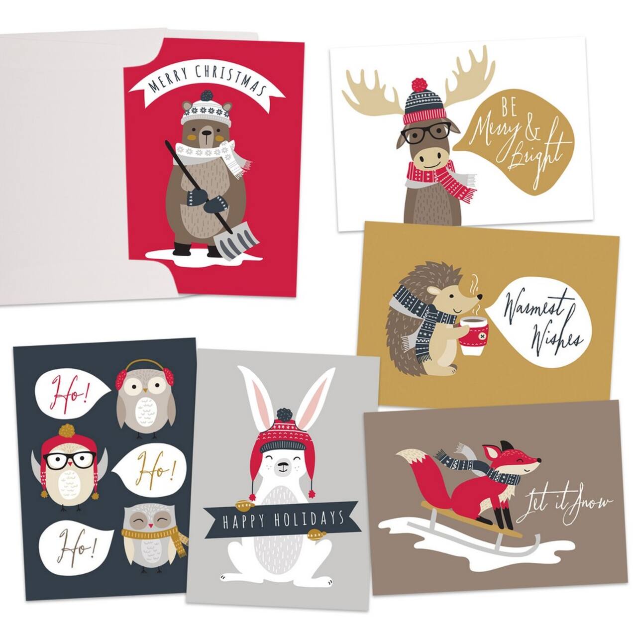 JAM Paper 6.25" x 4.625" Season's Greetings Animal Sentiments Assorted Card Set, 36ct.